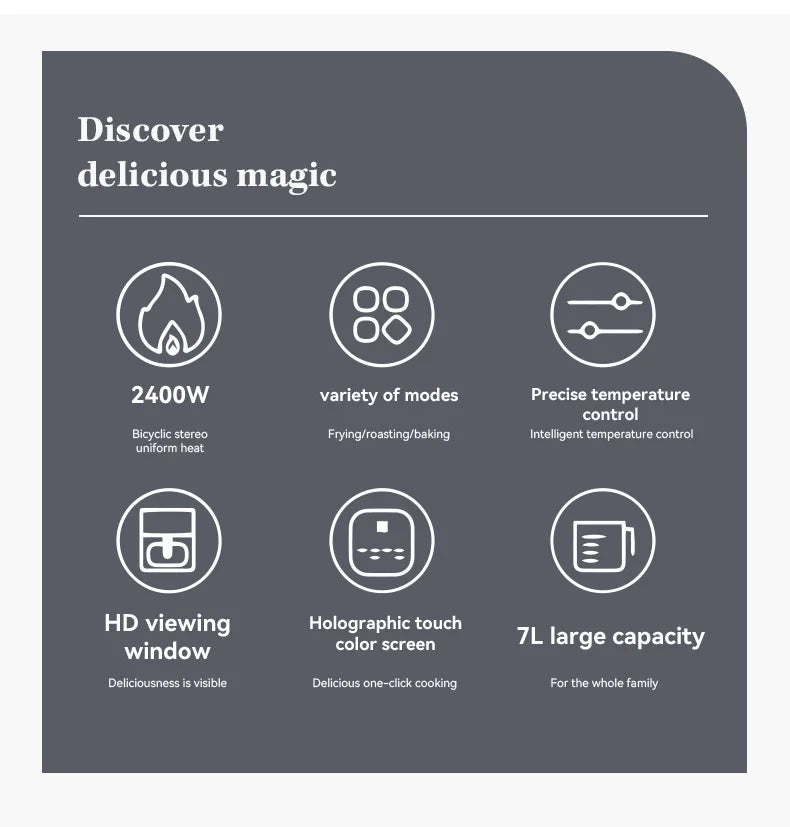 High Quality Large 7 L Stainless Steel Air Fryer with Transparent Viewing Window