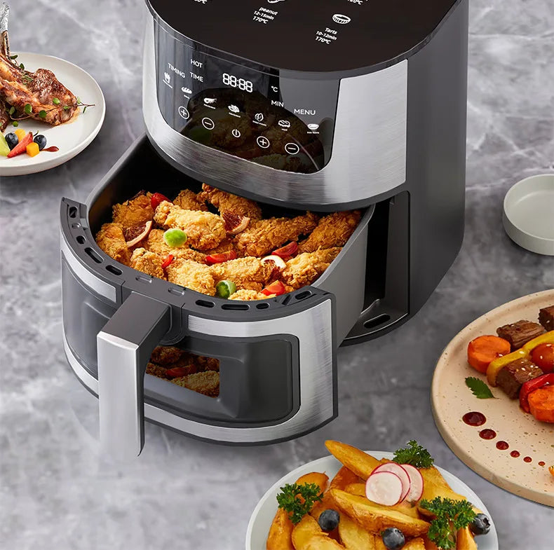 High Quality Large 7 L Stainless Steel Air Fryer with Transparent Viewing Window