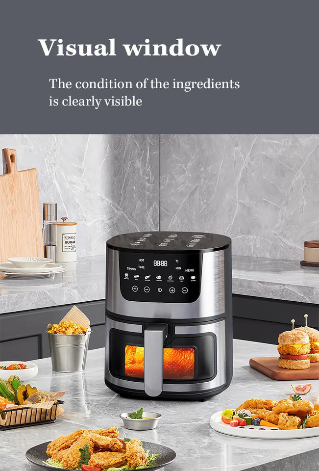 High Quality Large 7 L Stainless Steel Air Fryer with Transparent Viewing Window