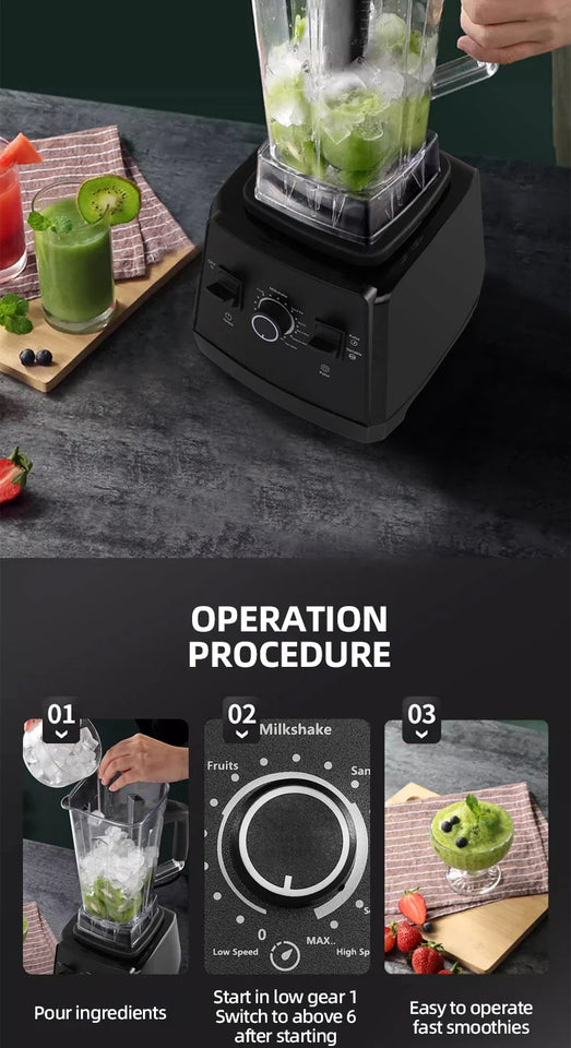 500W Heavy Duty Commercial Blender Stationary Mixer Ice Smoothies Appliances for Kitchen Professional High Power Food Processor