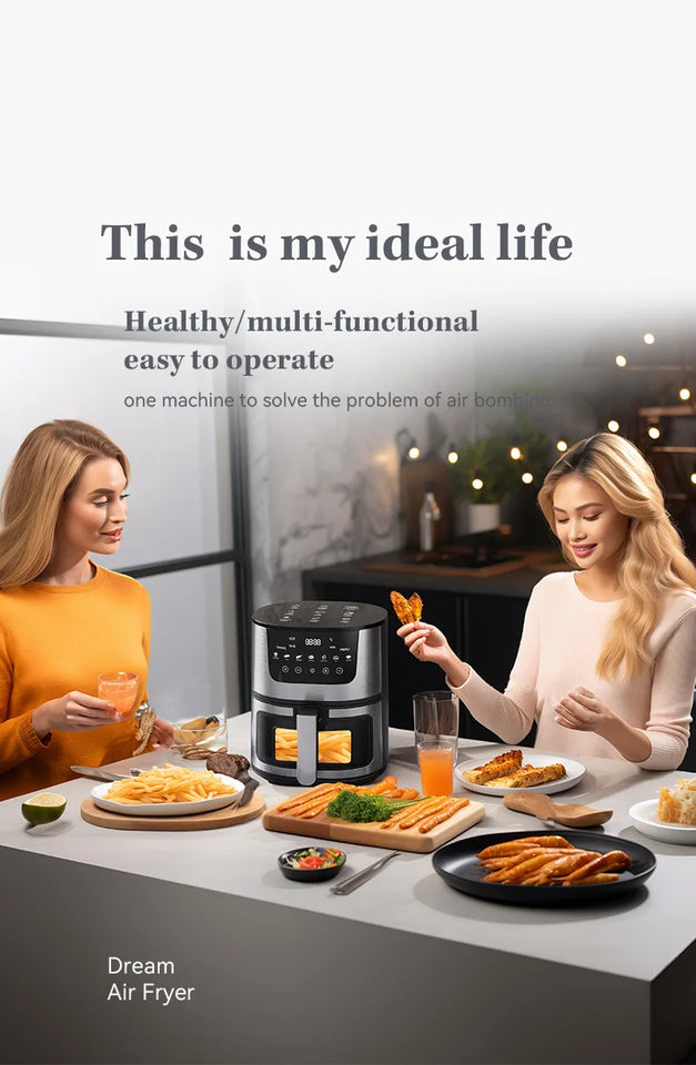 High Quality Large 7 L Stainless Steel Air Fryer with Transparent Viewing Window